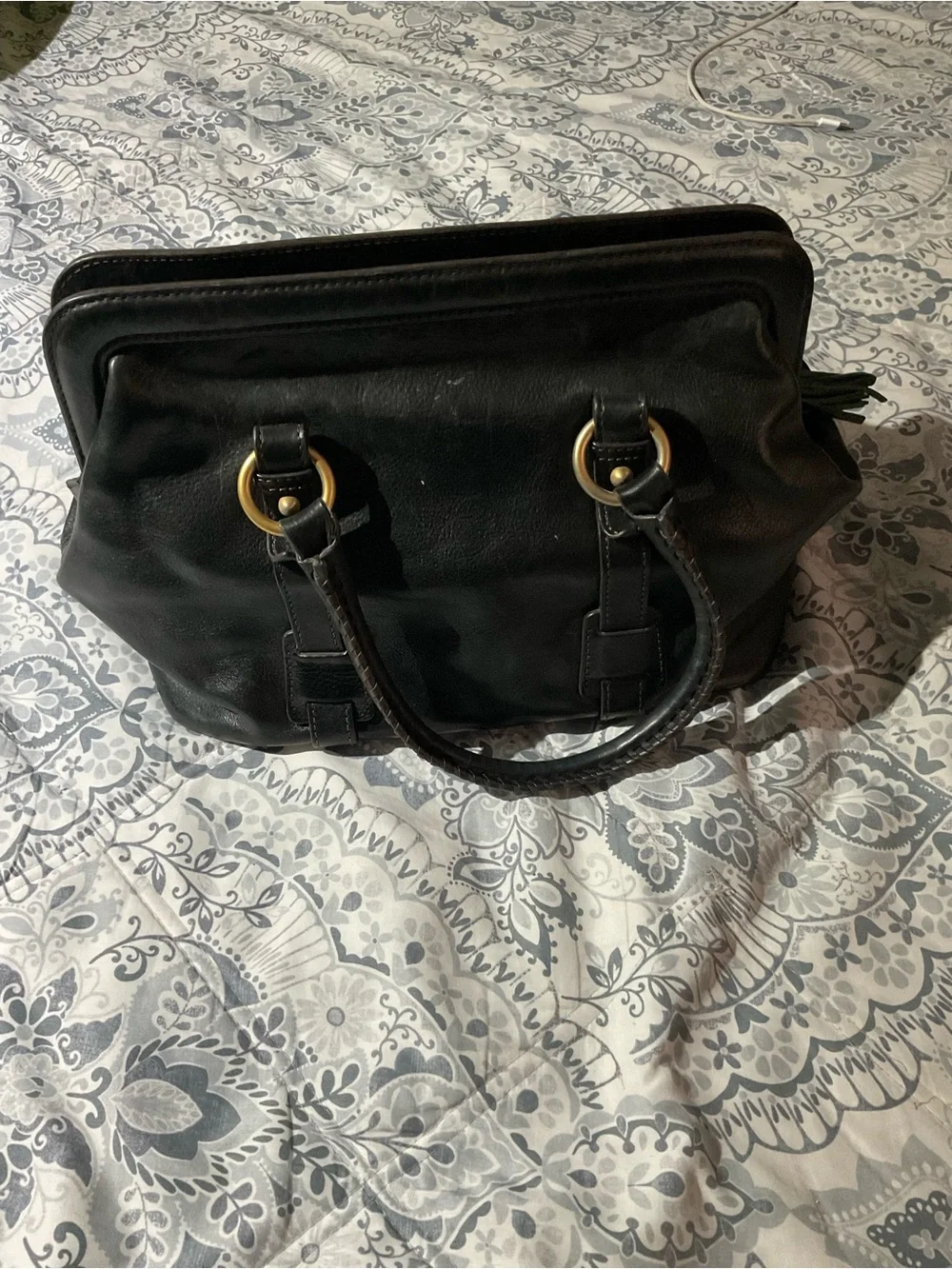 Dooney & Bourke Black Leather Satchel with Gold Hardware